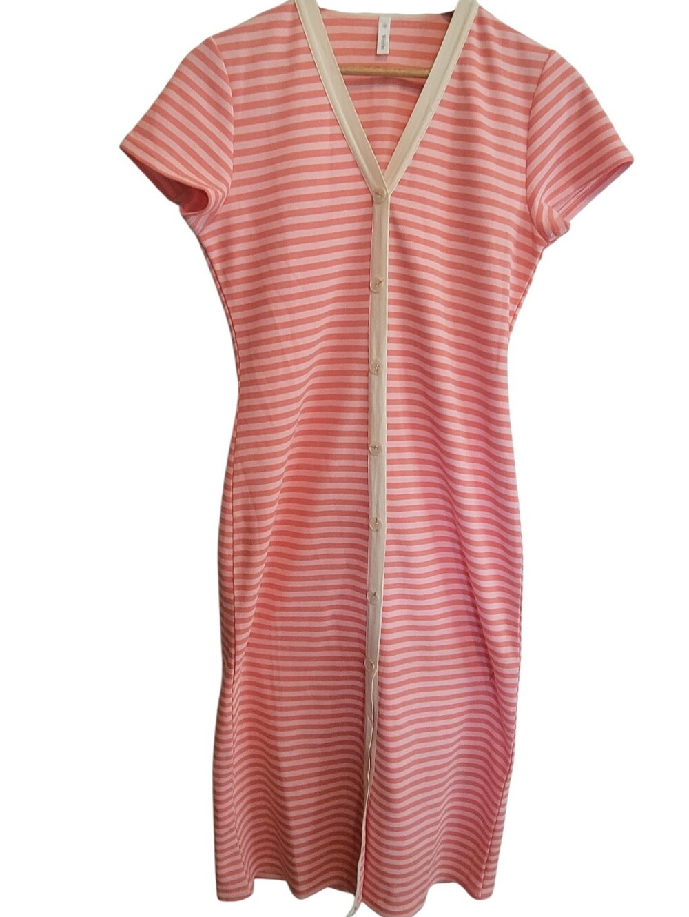 Coral & Light Pink Striped Textured  Midi Dress  size M